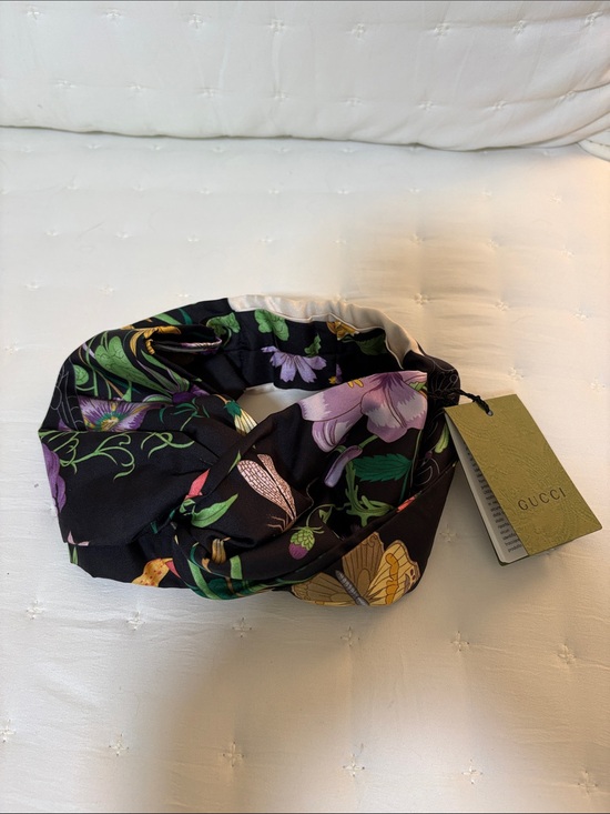 Gucci Black Floral Silk Twist Headband